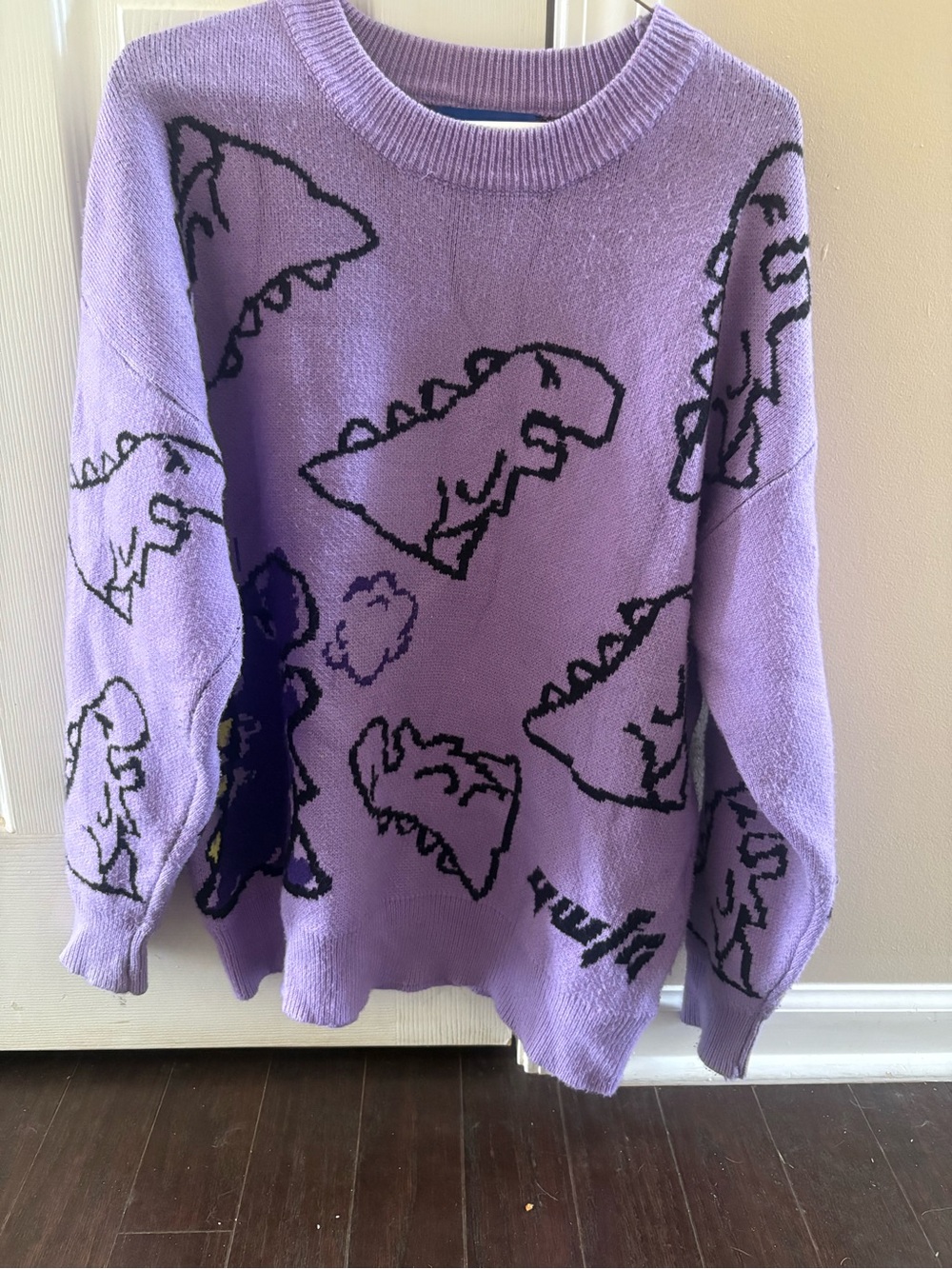 Aelfric Eden Lavender Purple Cartoon Dinosaur Knit Sweater size Small